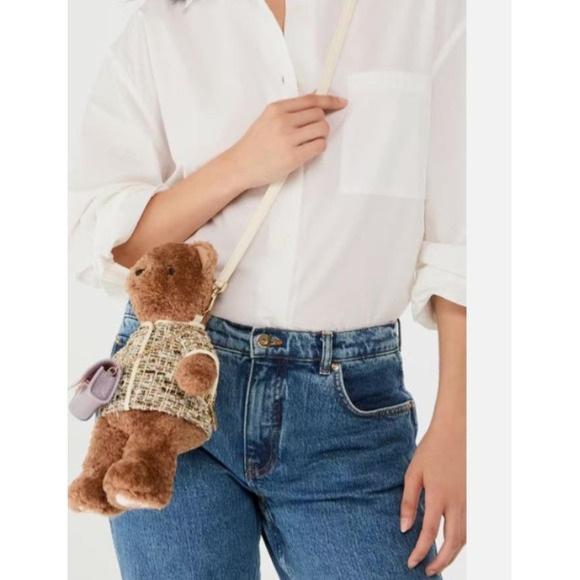 Kate Spade Purse Oh What Fun 3D Teddy Crossbody‎ Bag KI972 Faux Fur & Tweed NWT - Picture 4 of 6